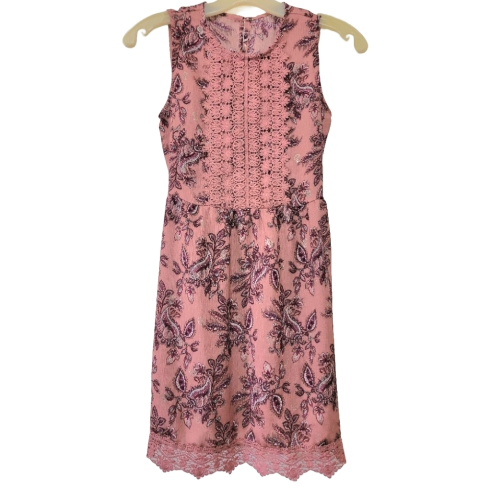 Beautees Girls Sleeveless Rose Paisley Print Dress With Lace Bodice/Hem Size 12